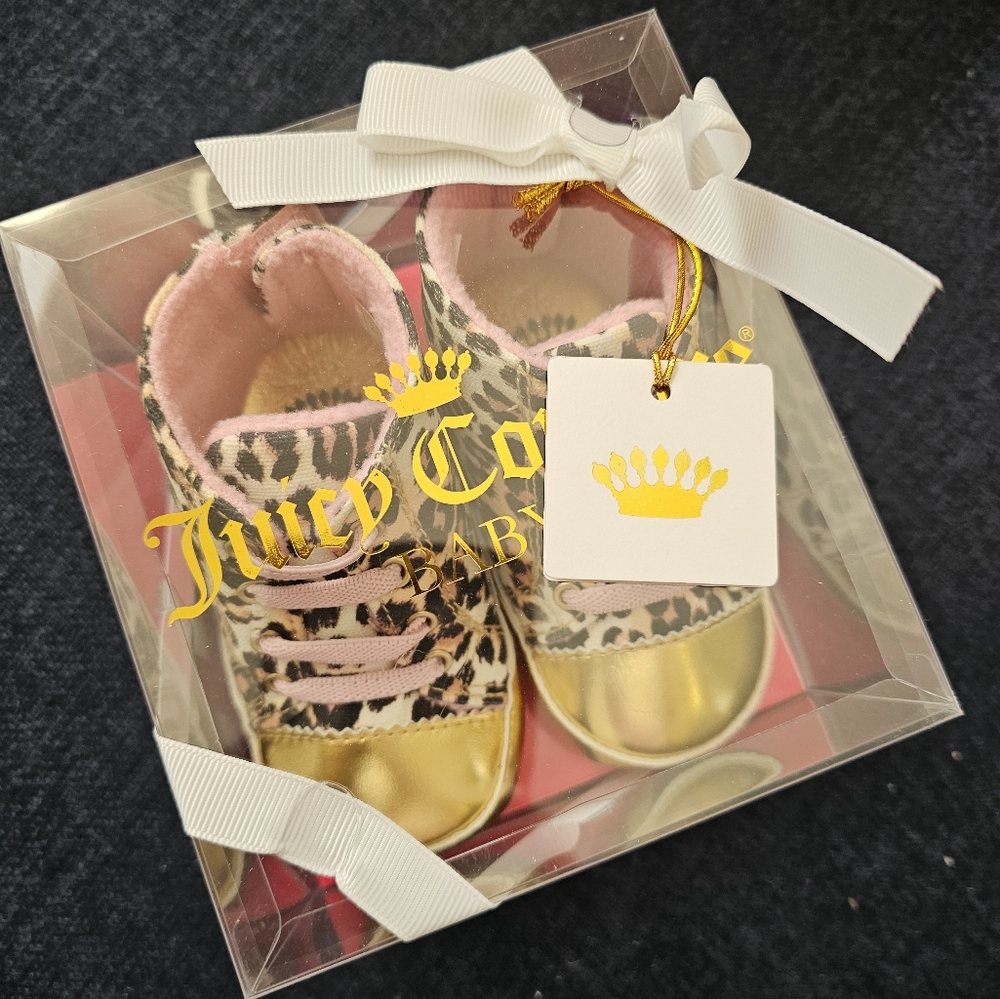 New In Box/ Juicy Couture Baby Girl Shoes (Size4 9/12 Month) Leopard Print ＆Pink
